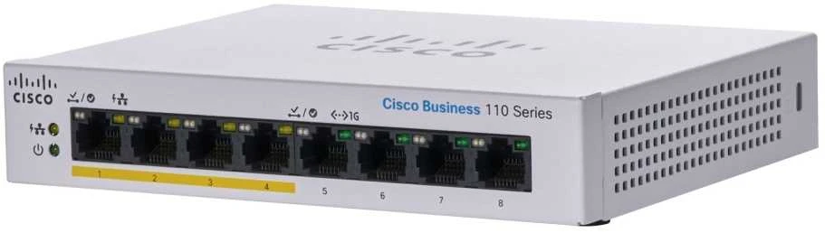 Šakotuvas Cisco CBS110 nevaldomas 8 prievadų GE, dalinis PoE, darbalaukis, išorinis PS