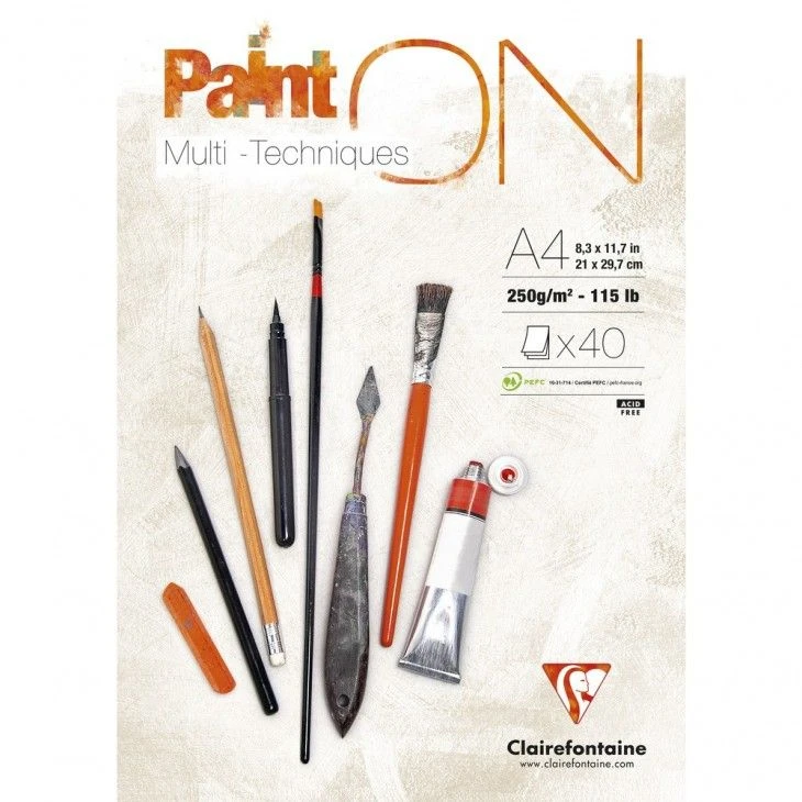Clairefontaine blokas Paint On, A4, 40 lapų, 250 g / 4 vnt.