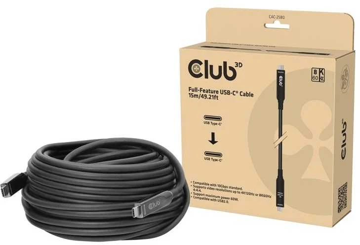 Kabelis USB Club 3D USB-C - USB-C 15 m Juodas (CAC-2580)