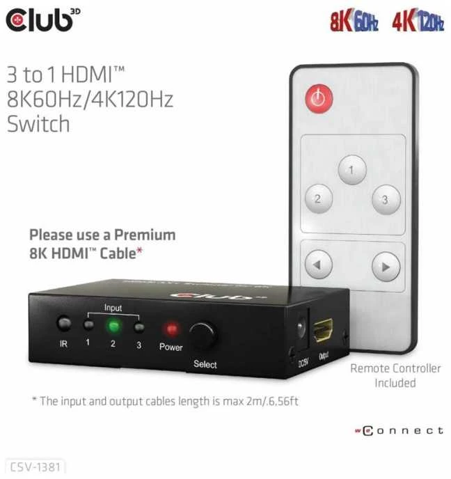 HDMI jungiklis 3-su-1 su nuotolinio valdymo pulteliu