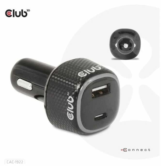 Club 3D CLUB3D nešiojamojo kompiuterio automobilinis įkroviklis, 63 vatai, automatinis, cigarečių žiebtuvėlis, 24 V, juodas