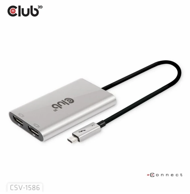 „Club 3D“ AV signalo perdavimo sistema „Club 3D“ vaizdo šakotuvas „Thunderbolt“ 3–2 DP, dvigubas 4K60Hz arba vienas 8K60Hz/4K120Hz