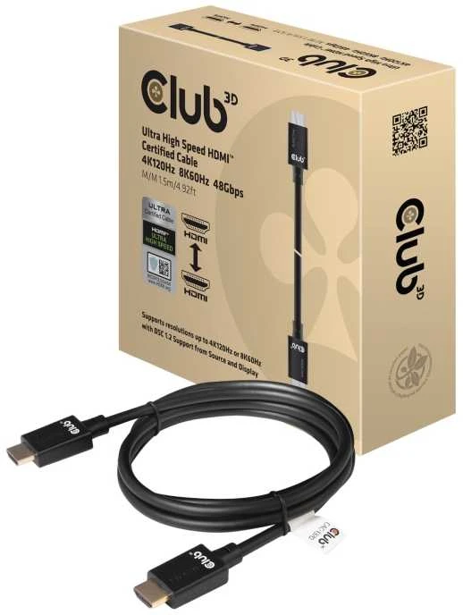 Club 3D HDMI 2.1 Kabelis 1,5 m itin didelės spartos 4K120Hz, 8K60Hz St./St. juodas