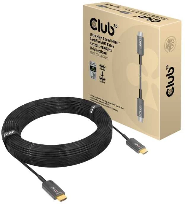 CLUB 3D itin didelės spartos HDMI™ sertifikuotas AOC kabelis 4K120Hz/8K60Hz vienkryptis M/M 20m/65,6ft
