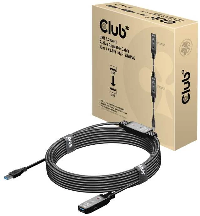Club 3D CLUB3D USB 3.2 Gen1 aktyvaus kartotuvo kabelis 10 m / 32,8 pėdų M/F 28AWG