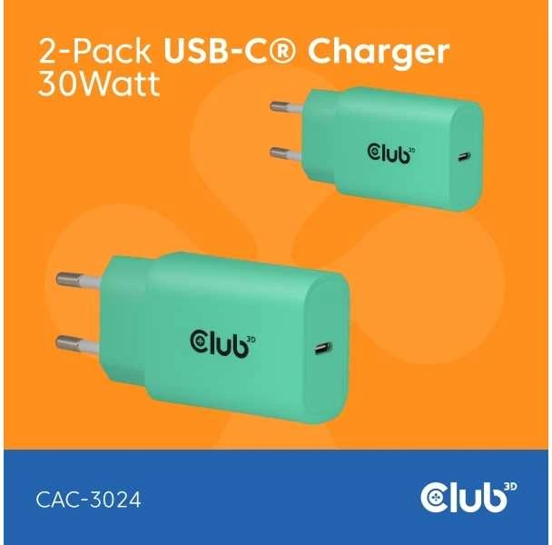 Įkroviklis Club 3D Club3D Lifestyle kroviklis USB-C 30Watt 2 vnt. žalia retail