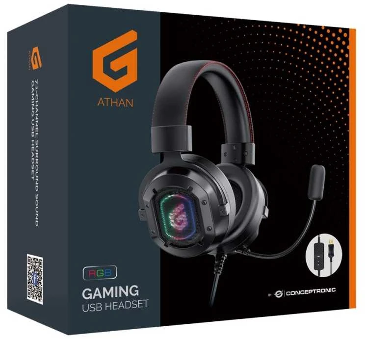 Carruzzo Conceptronic ATHAN02B Ausinės be mikrofono ir ausinės su mikrofonu Laisvų rankų įranga Vielinis Su lankeliu Žaidimams USB A tipo Juoda