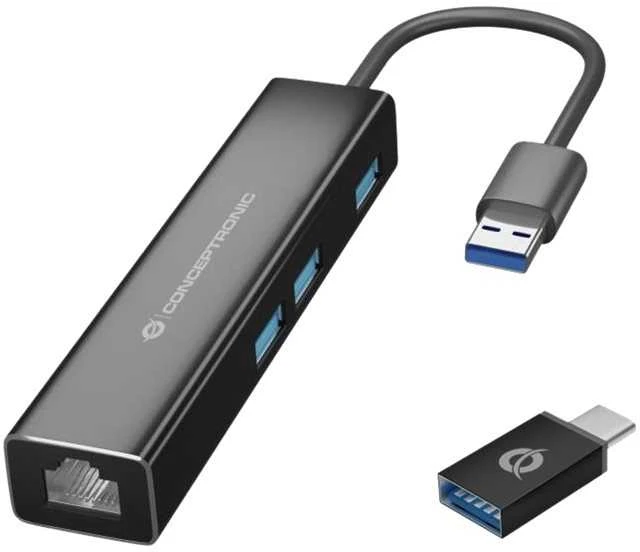 Conceptronic DONN07BA 3 prievadų USB šakotuvas su gigabito tinklu