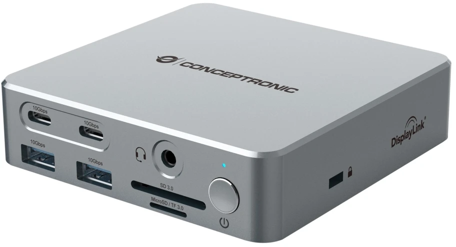 Šakotuvas Carruzzo Conceptronic DONN25G knyginių kompiuterių dokas / jungčių replikatorius Vielinis USB 3.2 Gen 2 (3.1 Gen 2) Type-C Sidabras