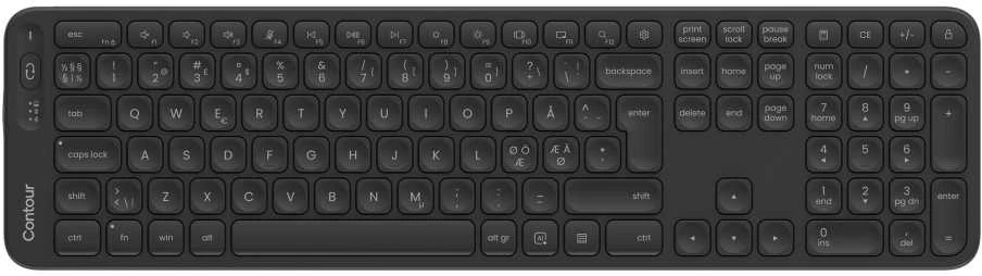Contour Design Contour Balance Full-Size Belaidė klaviatūra Pan Nordic išdėstymas, Full-size (100%), Wireless, RF belaidė + Bluetooth, Scissor key switch, QWERTY, Juodas