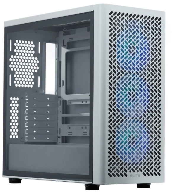 „Cooler Master Elite 502“ kompiuterio korpusas, „Midi-Tower“, ATX, ARGB, grūdintas stiklas - baltas