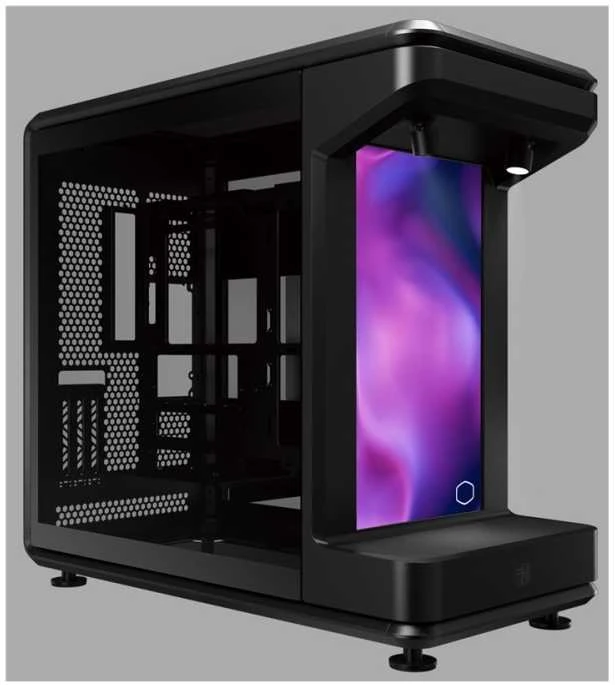 „Cooler Master MasterFrame 360 Stage LCD“, bokšto formos korpusas - juodas, 2 grūdinto stiklo ekranai