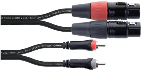Cordial 14853, 2 x XLR (3 kontaktų), moteriškas, 2 x RCA, vyriškas, 3 m, juodas