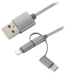USB kabelis CoreParts USB-A - USB-C + microUSB + Žaibas 1 m pilka (MOBX- ACC- 003)