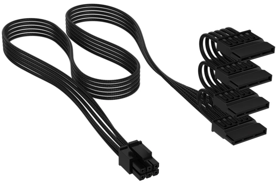 „Corsair“ kabelis, 4 tipo, SATA maitinimo jungtis, 405 mm, 520 mm, 635 mm, 750 mm, atskirai įvyniotas – juodas