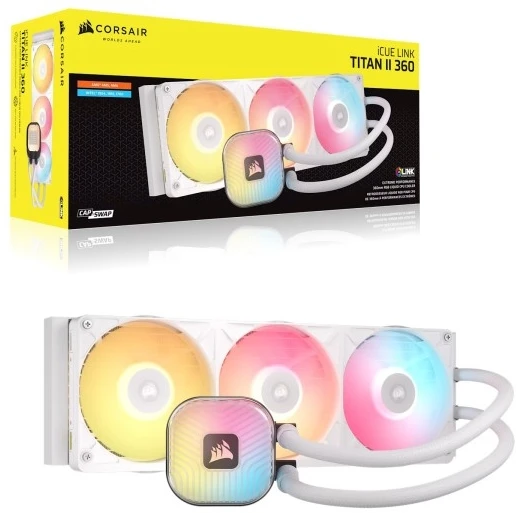 Corsair Microsystems CORSAIR iCUE LINK TITAN II 360 RX RGB Baltas 360 mm skysčio aušinimo radiatoriaus procesoriaus aušintuvas