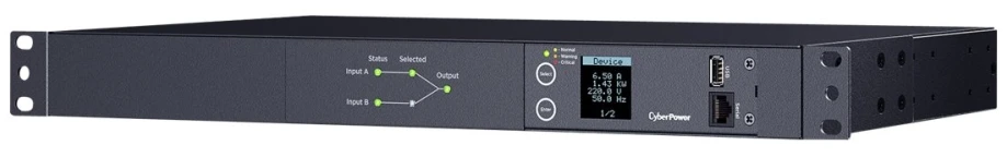 CYBERPOWER PDU24005 Matuojamas ATS PDU 230V/20A 1U 8x IEC-320 2x IEC C19 Outlets nuoseklusis prievadas PowerPanel Center programinė įranga