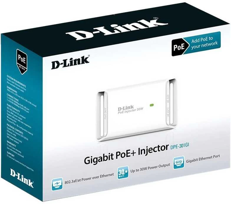 Šakotuvas D-Link | DPE-301GI Gigabit PoE purkštukas, suderinamas su 802.3af/802.3at | 10 100 1000 Mbit/s | Ethernet LAN (RJ-45) jungtys 2