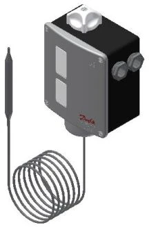 DANFOSS termostatas RT14 temperatūros diapazonas -5-30 °C, 2 metrų kapiliarinis vamzdelis, automatinis atstatymas, IP66, AC1=10A