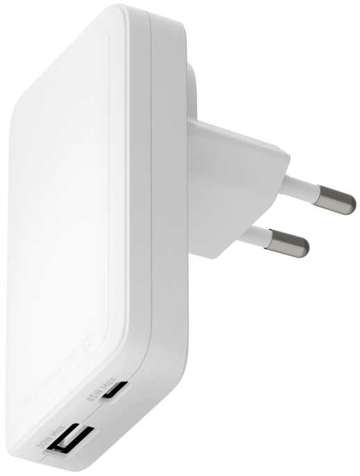 dbramante1928 Pro – plonas įkroviklis ES/JAV – USB-C 45W + USB-A 30W – W, skirtas naudoti patalpose, kintamosios srovės, baltas