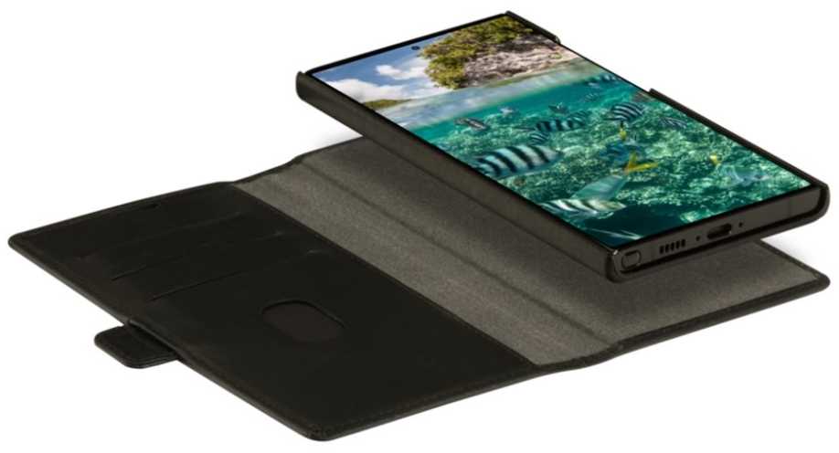 Dėklas dbramante Lynge - Flip-Hulle ze skóry pełnoziarnistej - juoda - dla Samsung Galaxy S23 Ultra