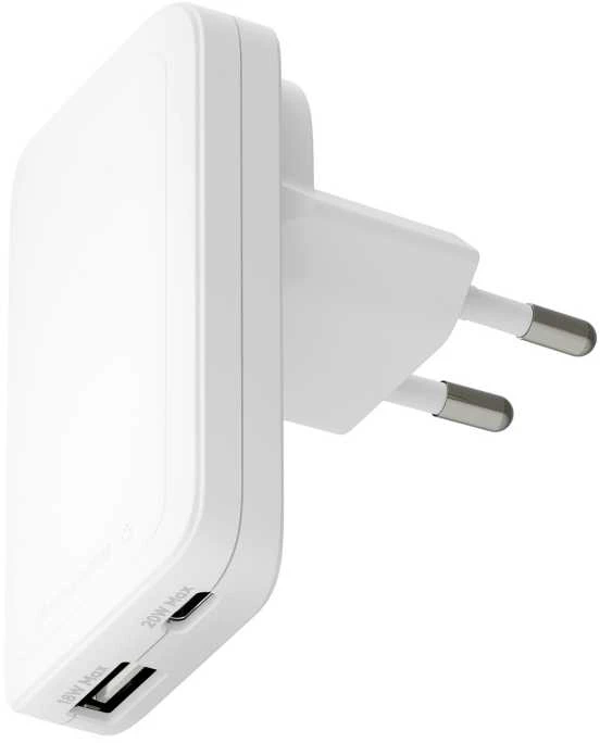 dbramante1928 Pro – plonas įkroviklis ES/JAV – USB-C 20W + USB-A 18W – W, skirtas naudoti patalpose, kintamosios srovės, baltas