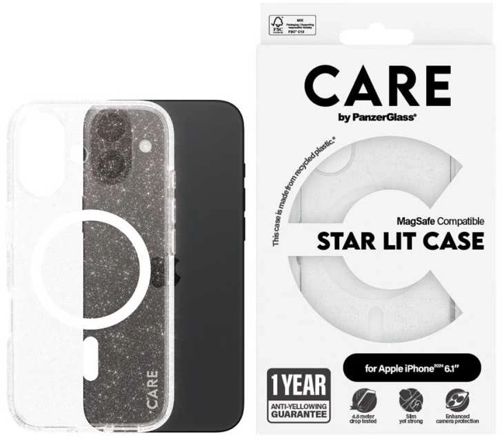 Panzer Glass CARE by PanzerGlass Flagship Star Lit Apple iPhone 16 6.1" dėklas telefonui baltos spalvos/dėklas telefonui baltos spalvos MagSafe 1341
