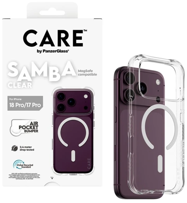 Panzer Glass CARE by PanzerGlass Samba dėklas permatomas su baltu MagSafe iPhone 18 Pro | 17 Pro