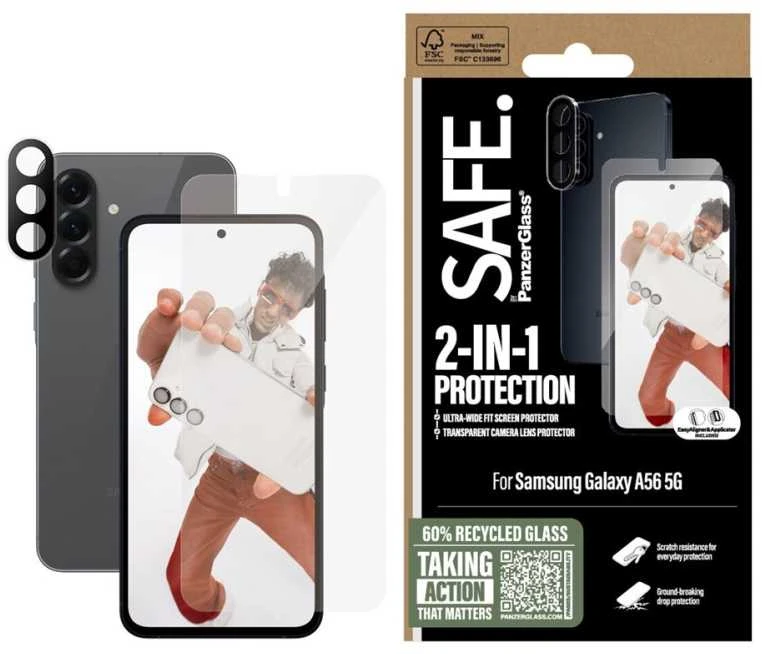„Panzer Glass SAFE.“ – „PanzerGlass“ 2 viename rinkinys „Samsung Galaxy A56 5G“