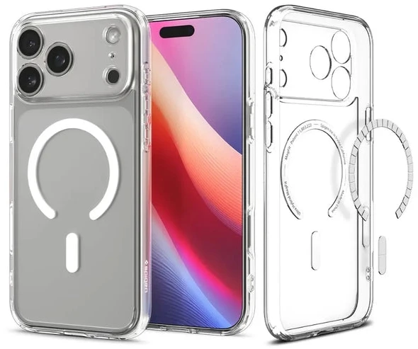 Dėklas „Spigen Ultra Hybrid MagSafe“, skaidrus baltas - iPhone 17 Pro Max