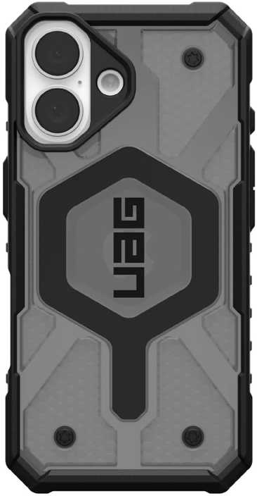 Dėklas „Urban Armor Gear“ „UAG Pathfinder Clear“ su „MagSafe“, skirtas „iPhone 16“ – pelenų spalvos