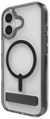 ZAGG Santa Cruz Snap KS MagSafe dėklas su stovu, skirtas iPhone 17 – skaidrus ir juodas