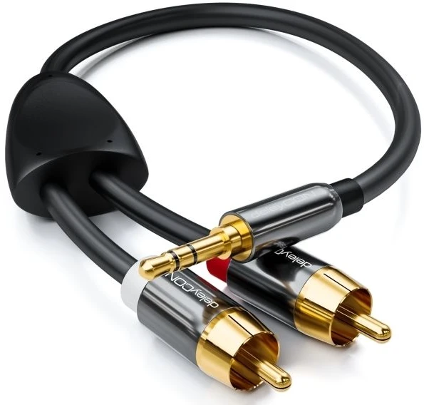 deleyCON MK319 garso kabelis 3,5 mm vyriškas į 2 x RCA vyriškas, 15 m, juodas