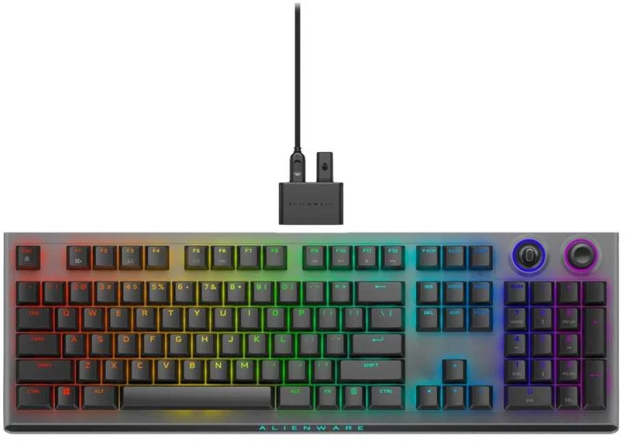 Dell | Alienware Tri-Mode AW920K | Belaidė klaviatūra žaidimams | Wireless | Bluetooth | RGB LED pašvietimas | Belaidė jungtis | US | CHERRY MX Raudona | Dark Side of the Moon