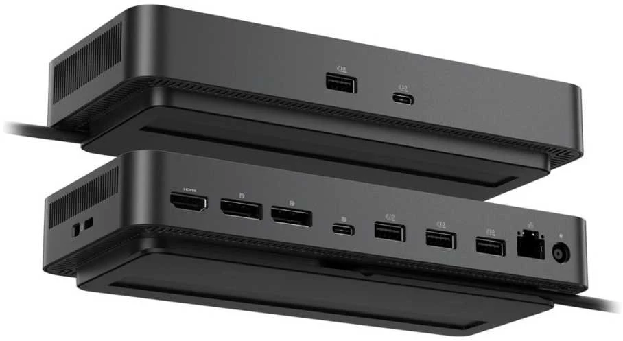 Dell Pro Dock WD25 jungtys iš priekio ir galo