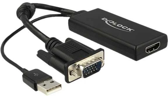 Delock VGA zu HDMI Adapteris mit Audio juodas/juodas 0,25m USB Typ-A Anschluss 0,25m