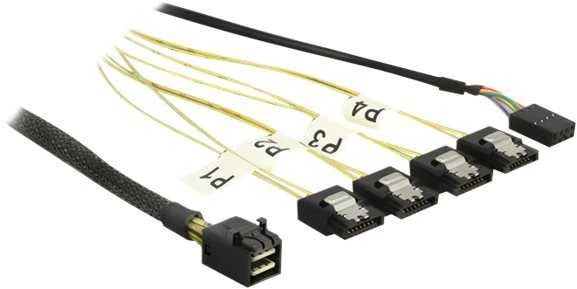 KABELIS SAS MINI HD SFF-8643(M)->4X SATA 7 PIN(F) 0.5M JEDNOWSTĘGOWY DELOCK