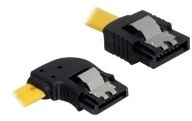 KABELIS SATA DATA III (6GB/S) F/F 50CM Z ZATRZASKAMI METALOWYMI KAMPINIS LEWO/PROSTO Geltonas DELOCK