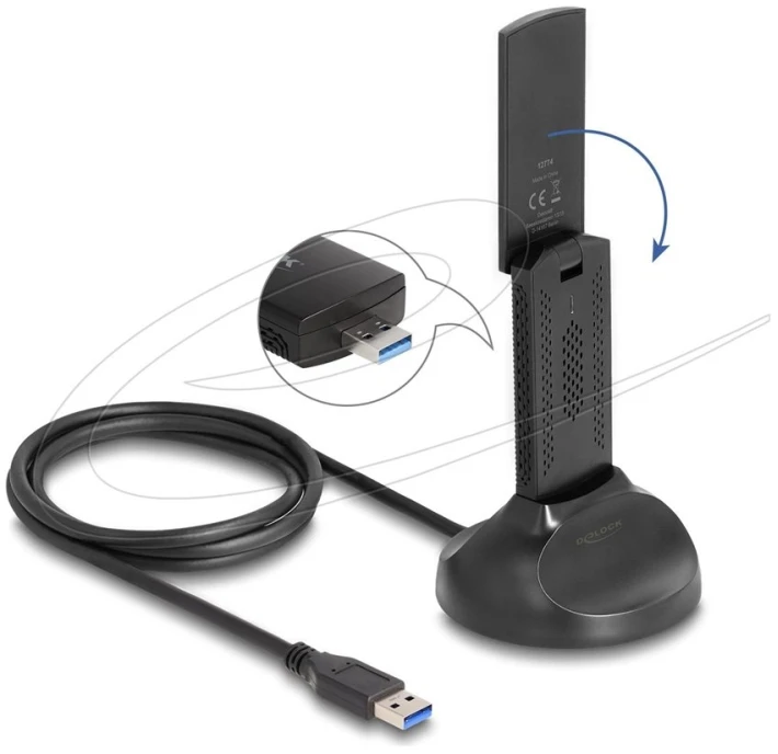 Delock Wi-Fi 6E Dualband WLAN USB Adapteris AX5400 (2 x 2402 + 574 Mbps)