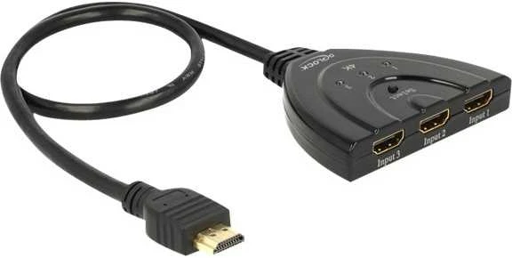 Delock HDMI UHD jungiklis 3 x HDMI įvestis > 1 x HDMI išvestis 4K su integruotu kabeliu 50 c