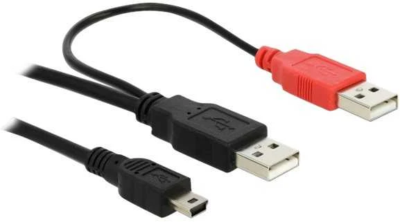 Kabelis USB Delock miniUSB - 2x USB-A 1 m Juodas (82447)