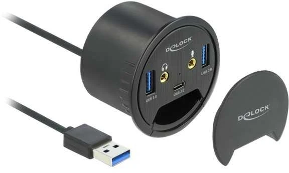 Delock 3 prievadų stalo šakotuvas, 1 x USB Type-C™ ir 2 x USB Type-A + HD garso prievadai
