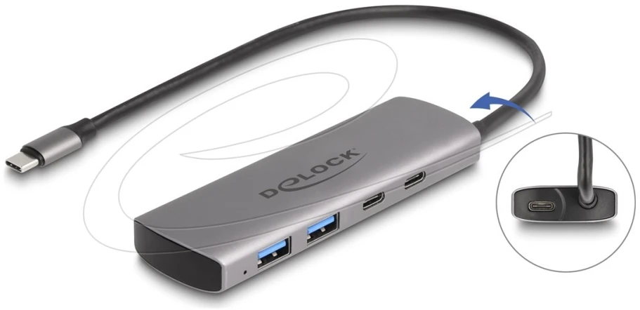 HUB USB Delock DeLOCK 64299 huby i koncentratory USB 3.2 Gen 1 (3.1 Gen 1) Type-C 10000 Mbit/s Pilka