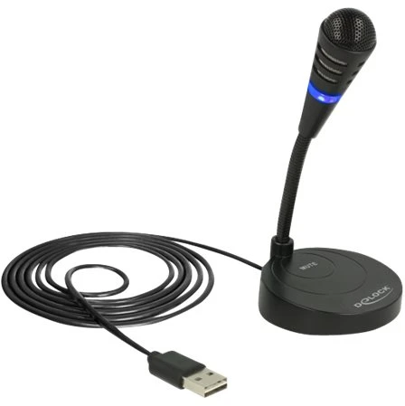 Broadcast Delock USB Schwanenhals Mikrofonas mit Standfu und Mute + On Off Taste