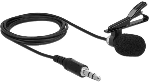DELOCK Tie Lavalier Microphone Omnidirectional with Clip 3.5mm stereo jack male 3 pin + Adapteris Cable for Išmanusis telefonas and Planšetė