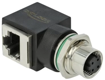 Delock Netzwerkadapter M12 4 Pin D-kodiert Buchse zu RJ45 Buchse