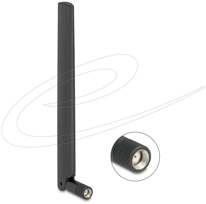 Delock WiFi 7 Antenne RP-SMA Stecker 2,0 - 4,4 dBi 17 cm omnidirektional mit Kippgelenk juodas
