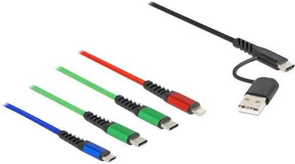 Kabelis USB Delock USB-A + USB-C - 2x USB-C + Lightning + microUSB 1.2 m Wielokolorowy (87035)