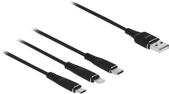 Delock USB įkrovimo laidas 3 viename, skirtas Lightning™ / Micro USB / USB Type-C™ 1 m juodas