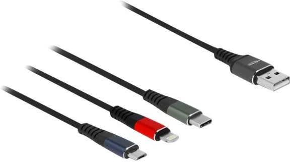 Delock USB įkrovimo laidas 3 viename, skirtas Lightning™ / Micro USB / USB Type-C™ 1 m